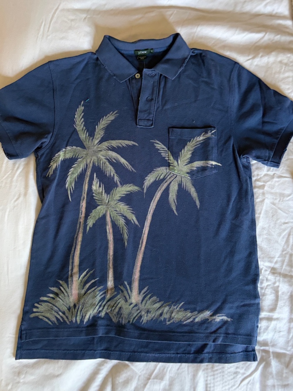 J. Crew Navy Polo with Palm Tree Graphic